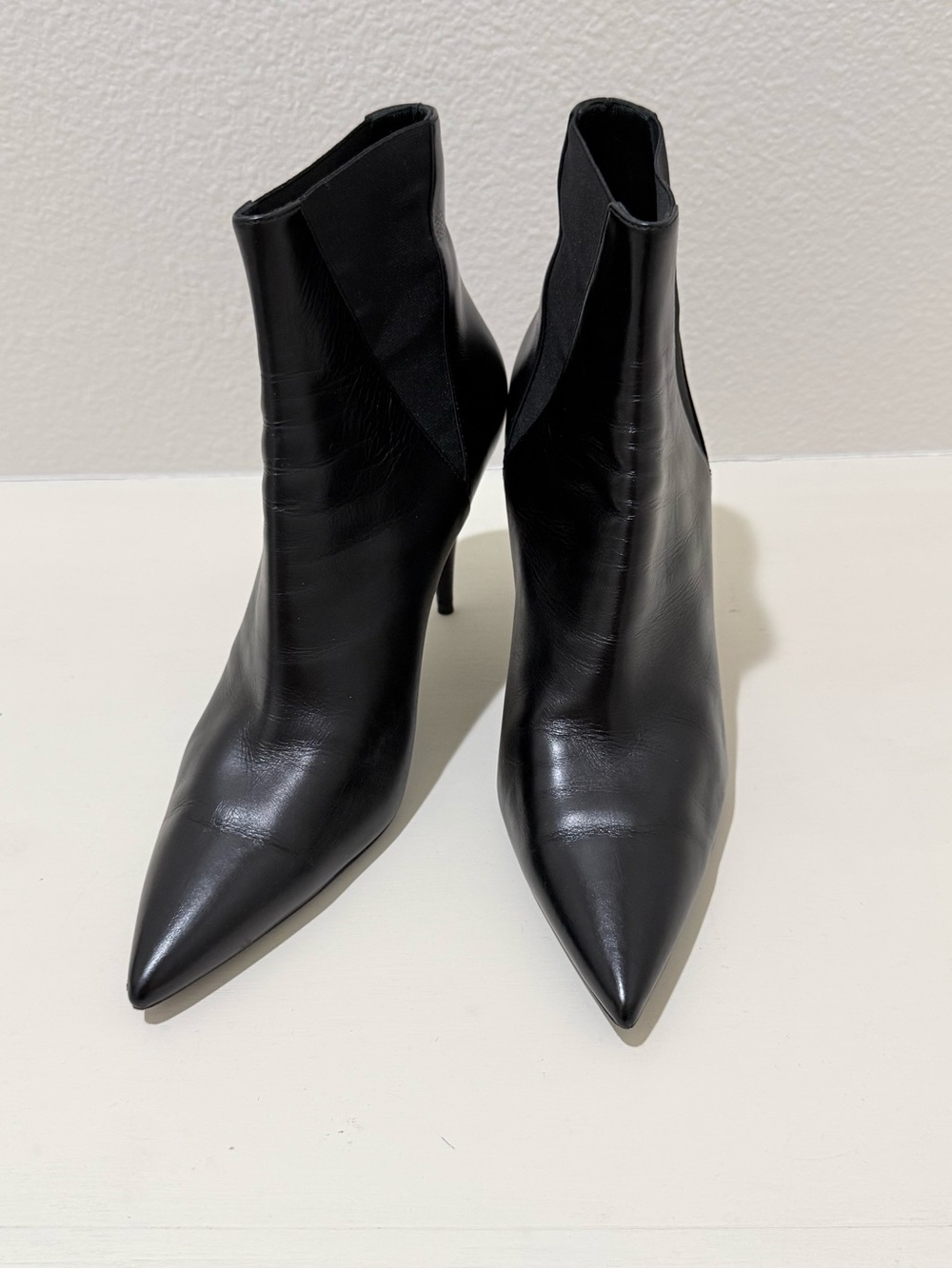 Saint Laurent Black Pointed Leather Ankle Boots